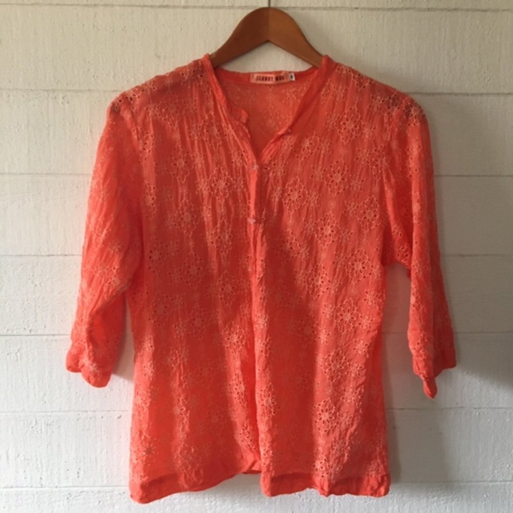 Johnny Was Coral Eyelet Button-Up Top MEDIUM